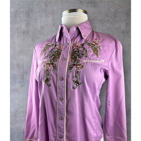 Scully Floral Embroidered Snap Front Cowgirl Shirt Western Top Women's Medium - Picture 16 of 16